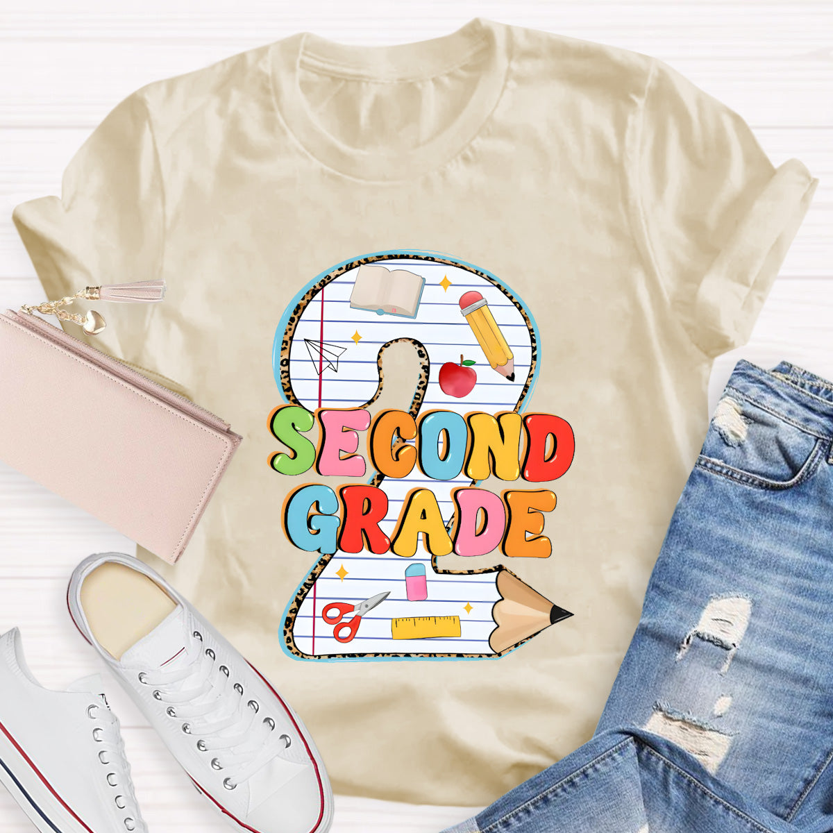 Personalized Grade Pencil Number Second Grand Teacher T-Shirt