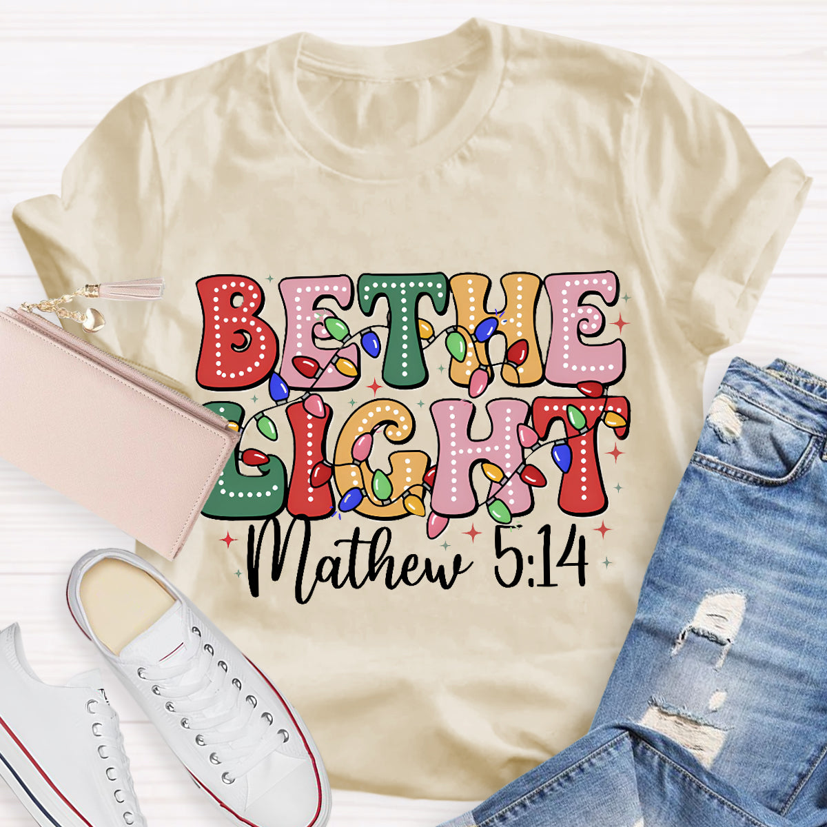Christmas Be The Light Teacher T-Shirt