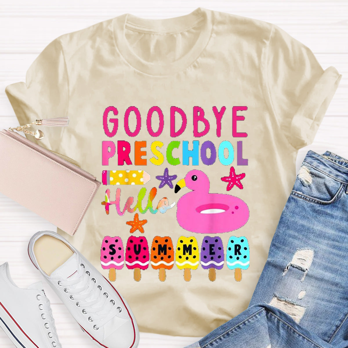 Personalized Grade Goodbye Preschool Hello Summer Teacher T-Shirt