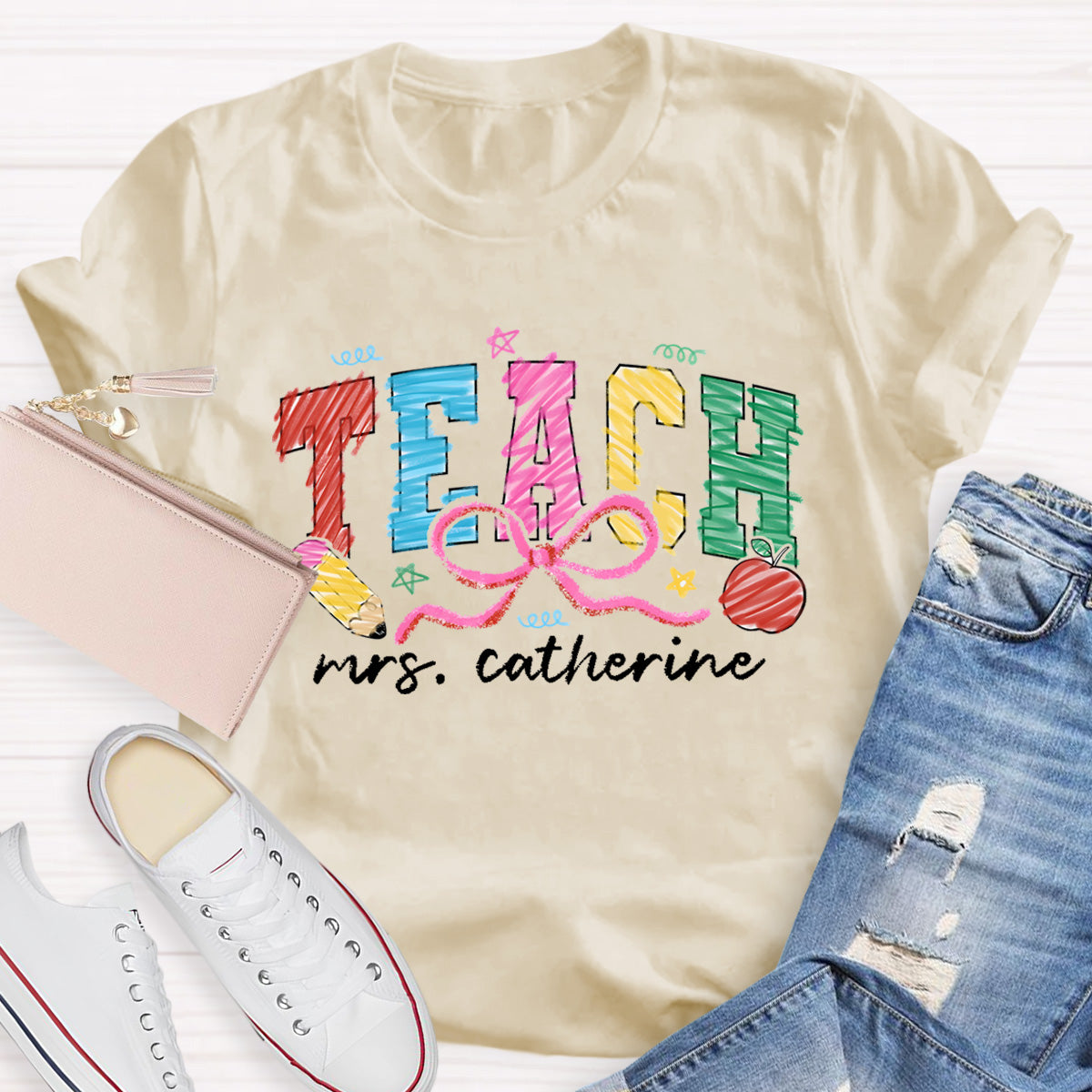 Personalized Name Teach Apple Teacher T-Shirt
