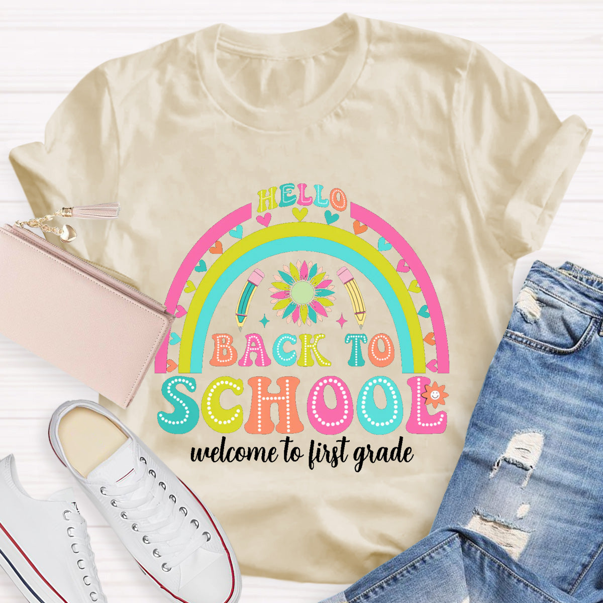 Personalized Grade Hello First Grade Back to school Teacher T-Shirt