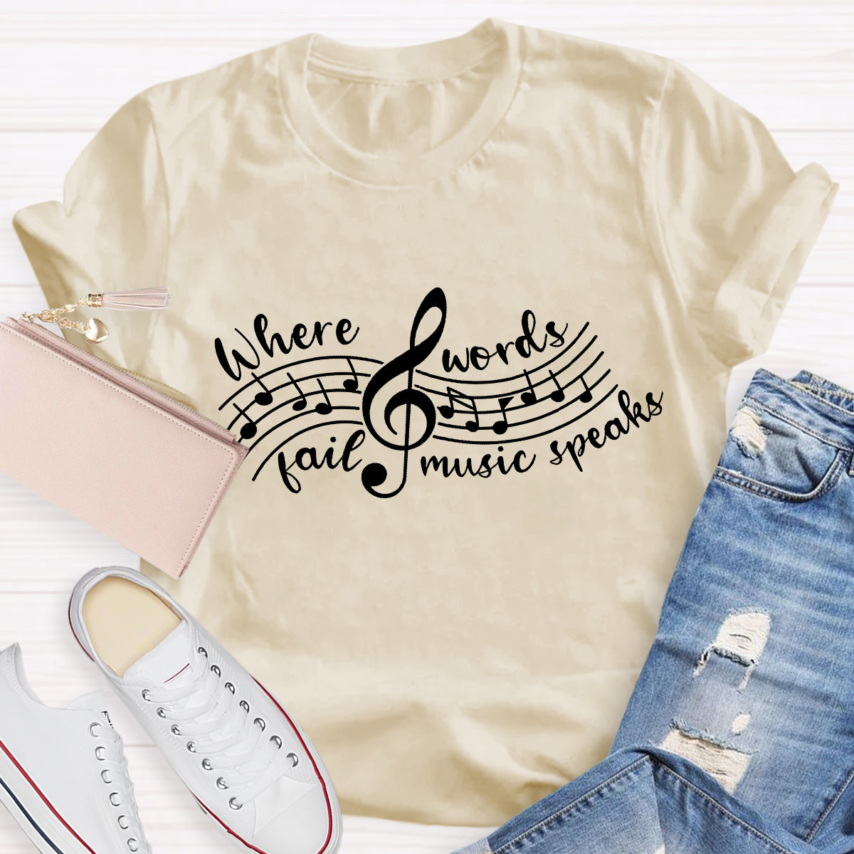 Where Words Fail Music Speaks Teacher Speaks T-Shirt
