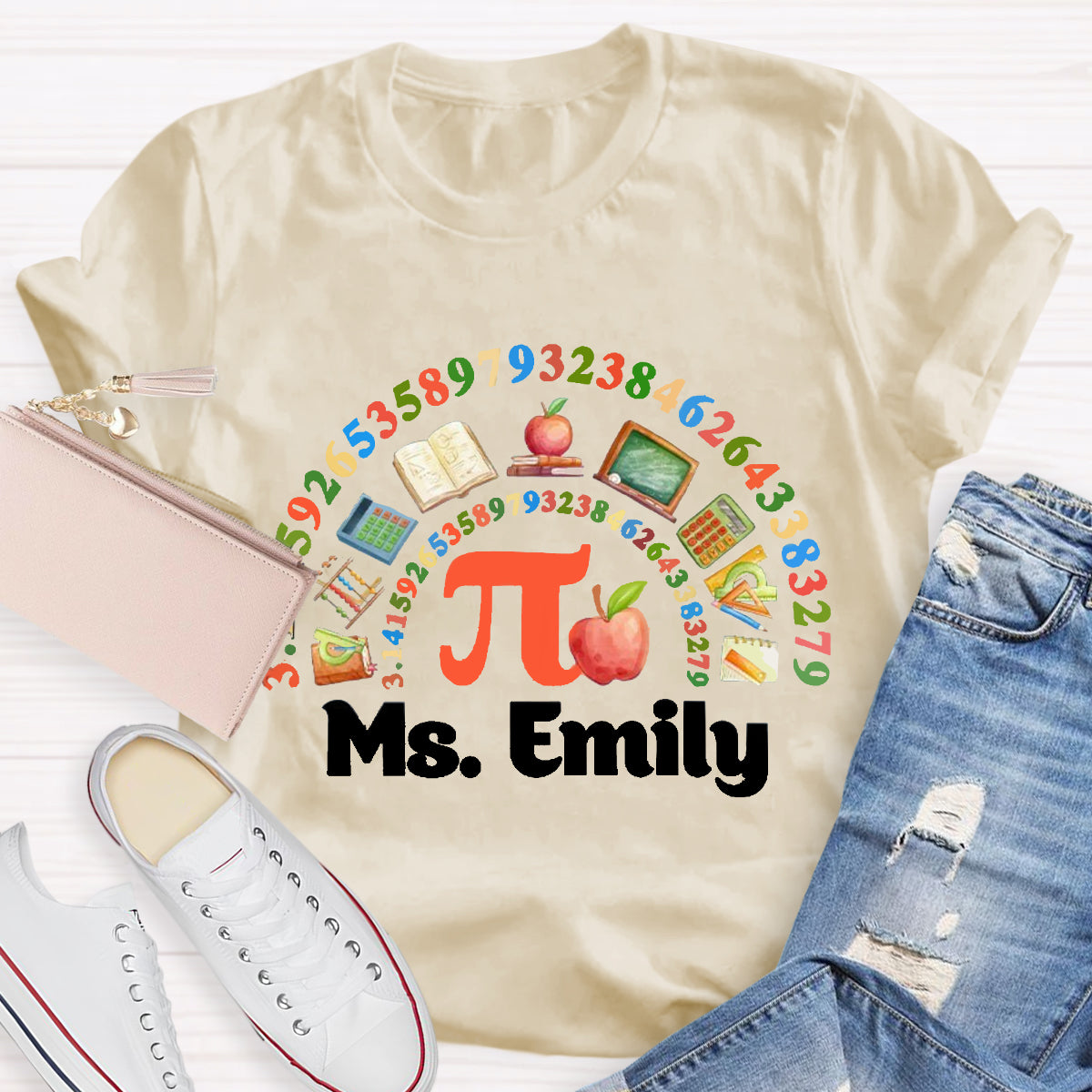 Personalized Math Teacher Name Happy Pi Day T-Shirt