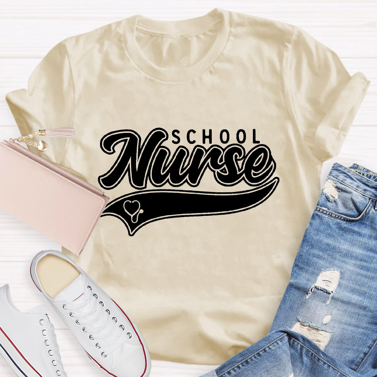 School Nurse Letter Printed T-Shirt