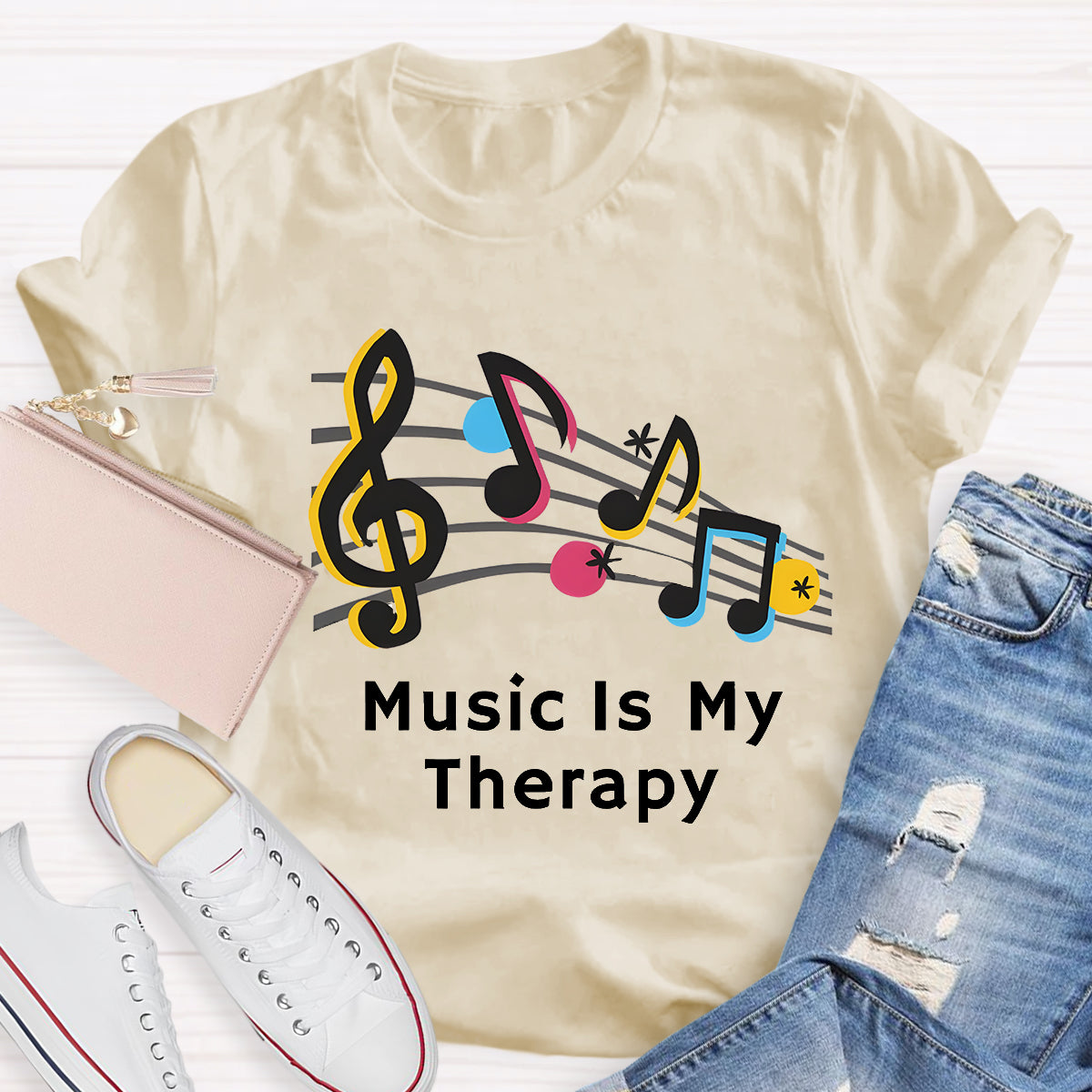 Music Is My Therapy Teacher T-Shirt