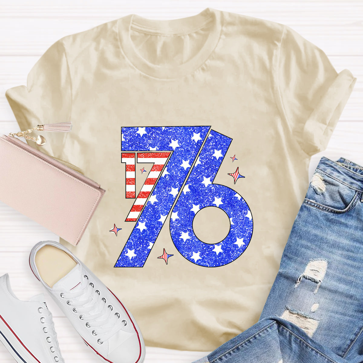 Blue Red White 1776 Teacher T-Shirt