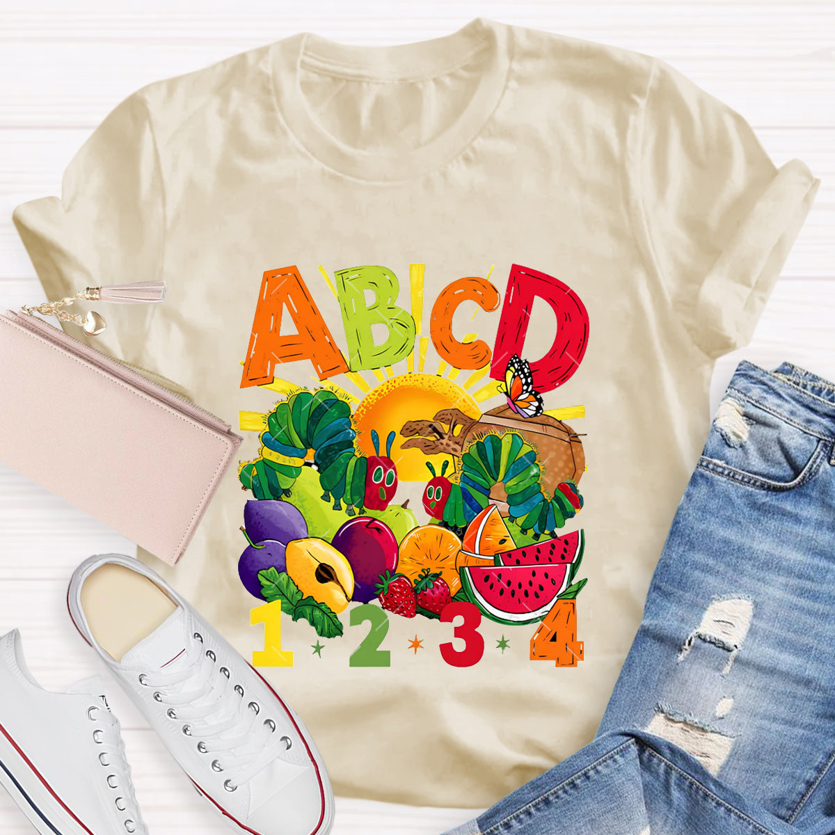 Colorful Letters Butterfly Teacher T-Shirt