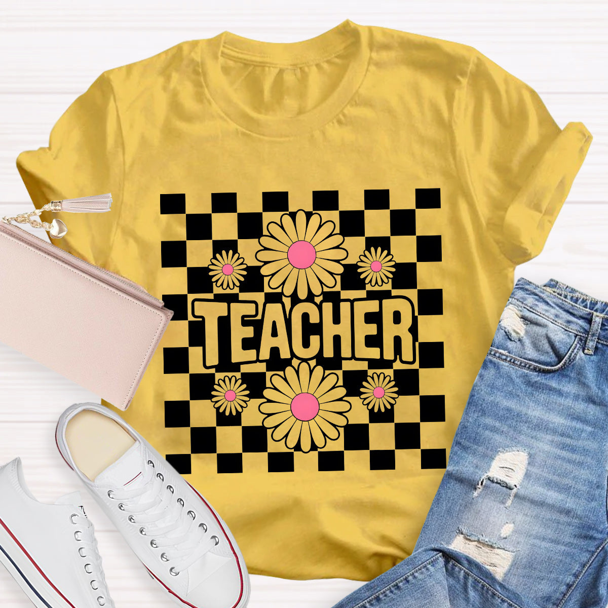 Teacher Black Flowers Teacher T-Shirt