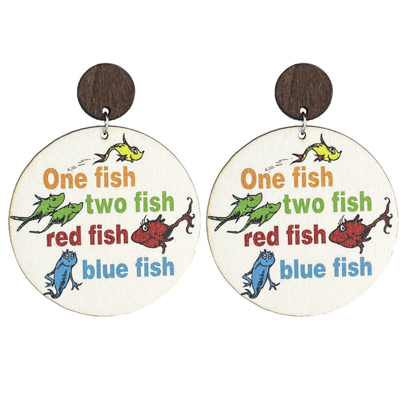 Cute Wooden With Letters And Numbers Earrings