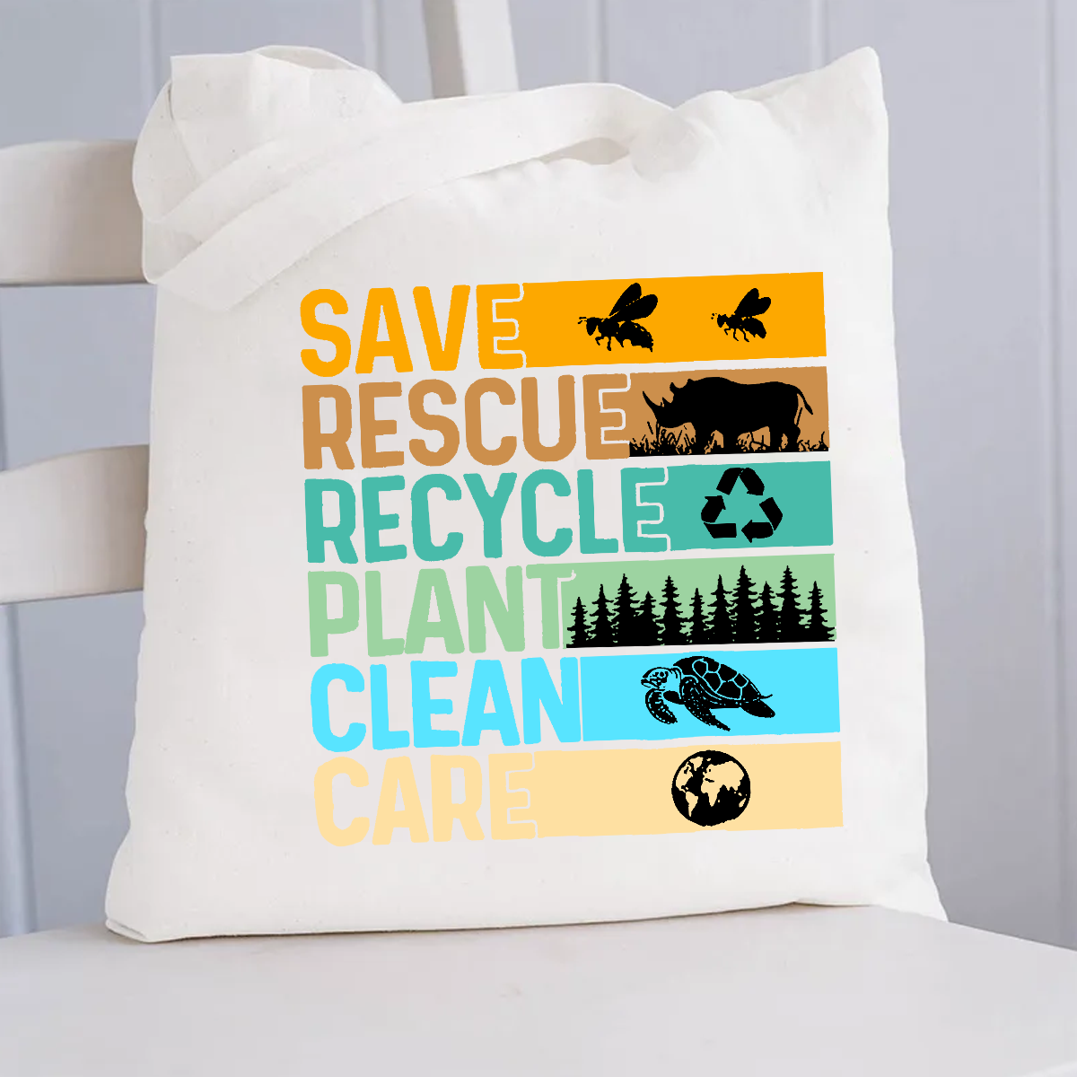 Save Rescue Recycle Plant Clean Care Canvas Tote Bag