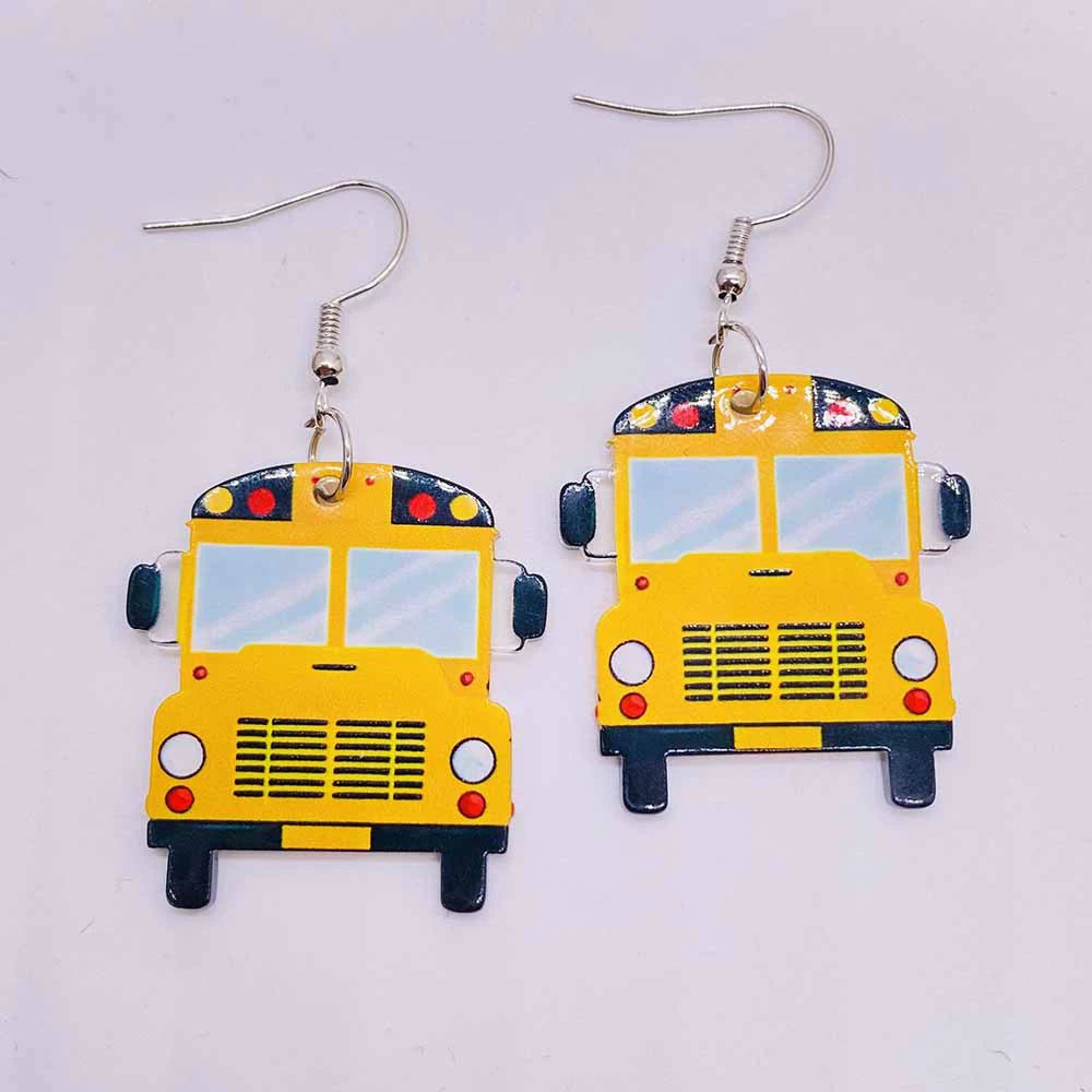 Acrylic Apple School Bus Back to School Earrings