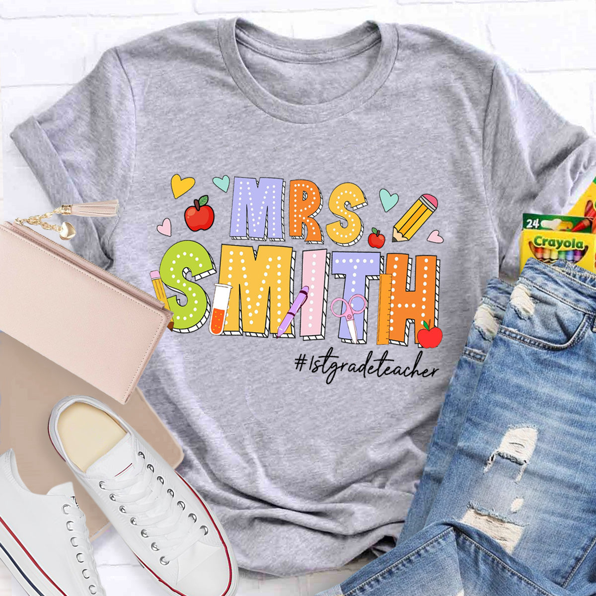 Personalized Name And Grade Heart Teacher T-Shirt