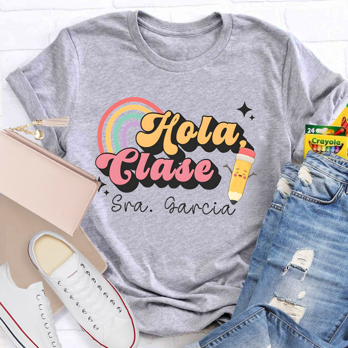 Personalized Name Hola Clase Spanish Teacher T-Shirt