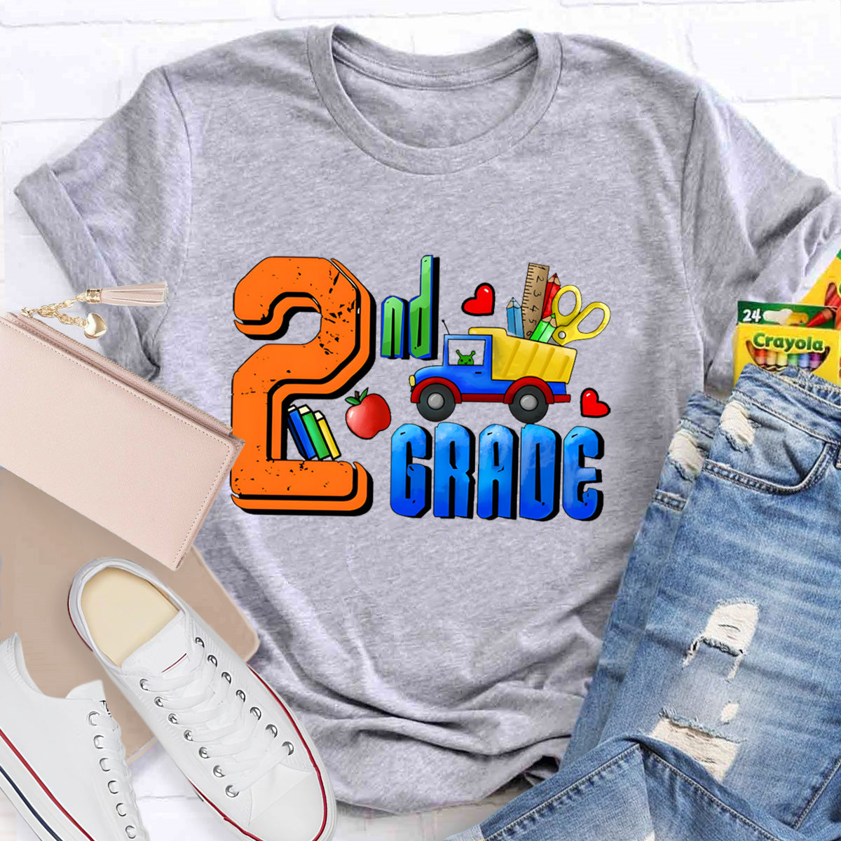 Personalized Grade Truck With Teacher's Tool 2nd Grade Teacher T-Shirt