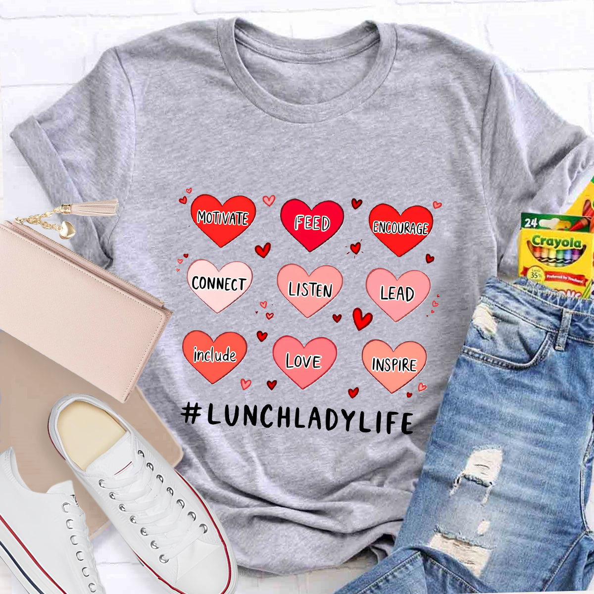 Lunch lady Life Heart Teacher T-Shirt