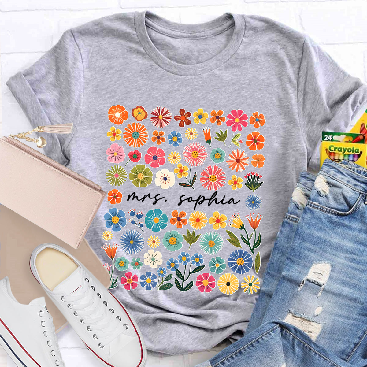 Personalized Name Vintage Florals l Teacher T-Shirt