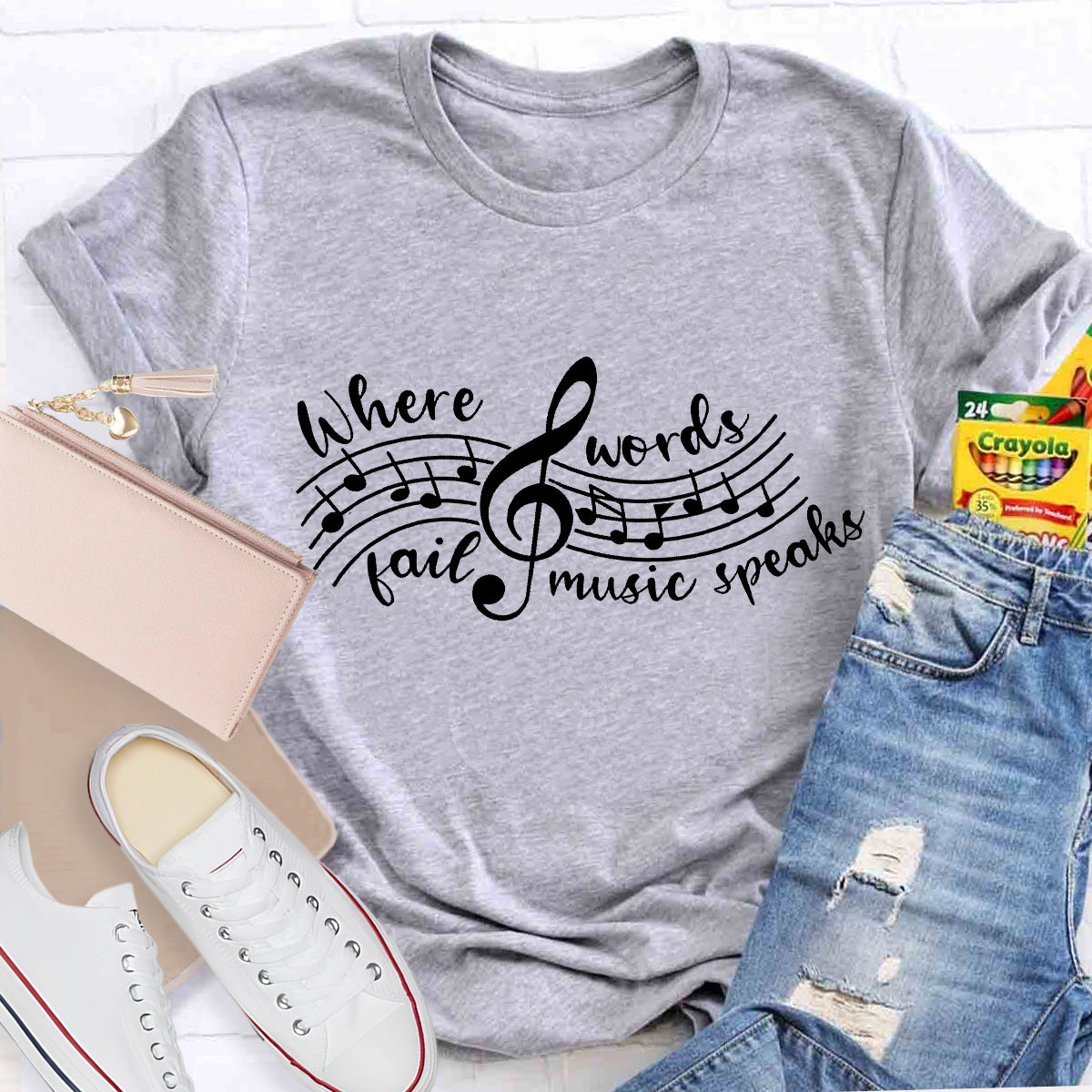 Where Words Fail Music Speaks Teacher Speaks T-Shirt