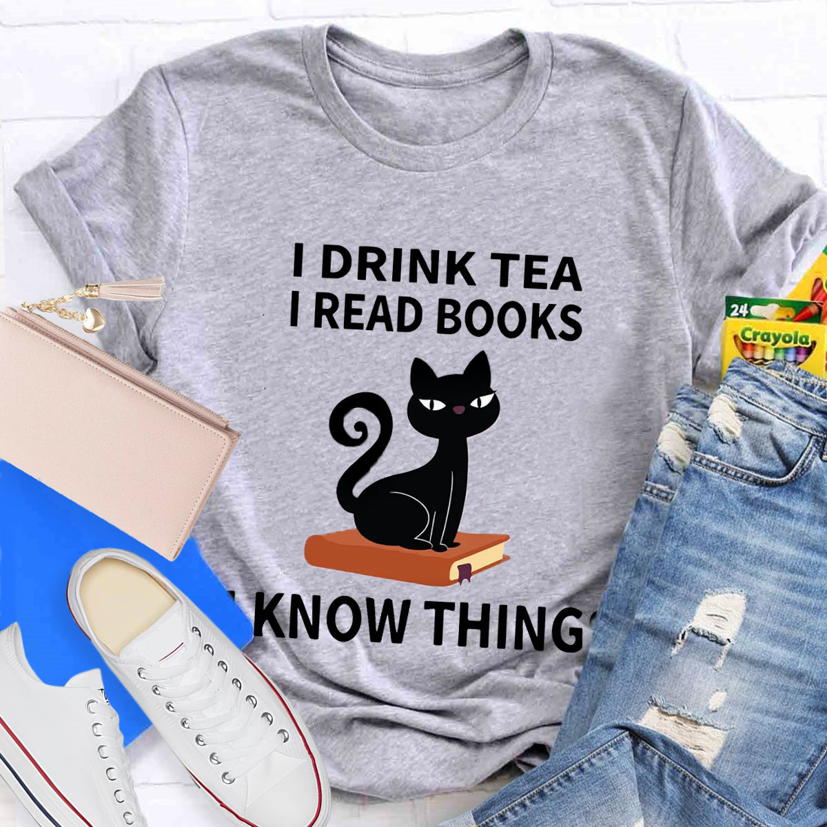 I Drink I Read Books I Know Thing Cute Cat T-Shirt