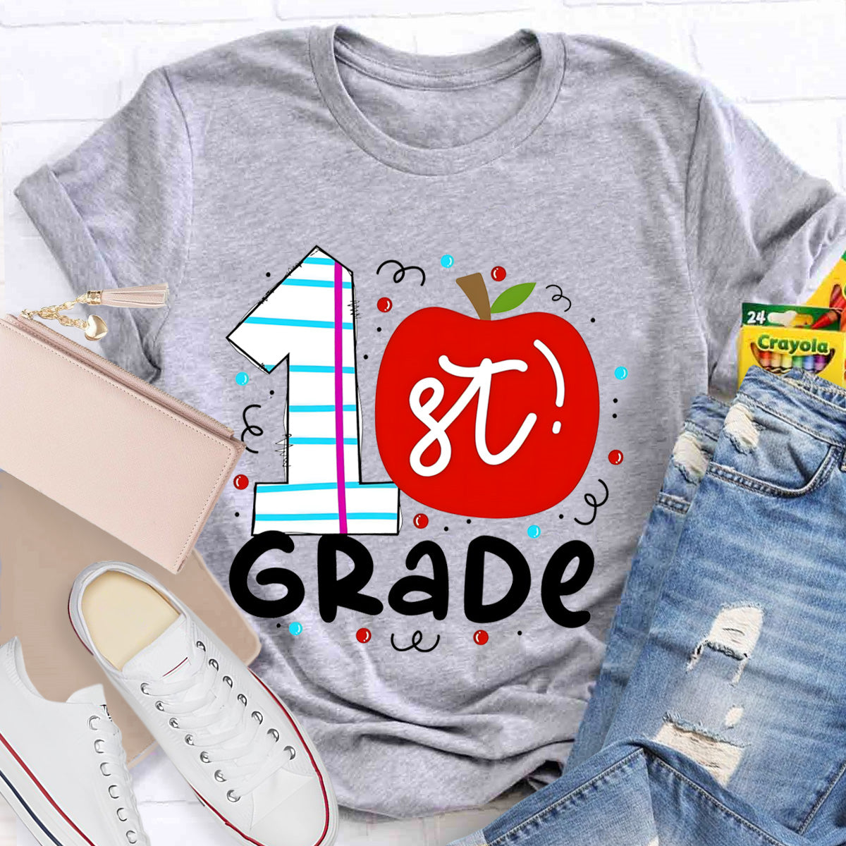 Personalized Grade 1st Grade Red Apple Teacher T-Shirt