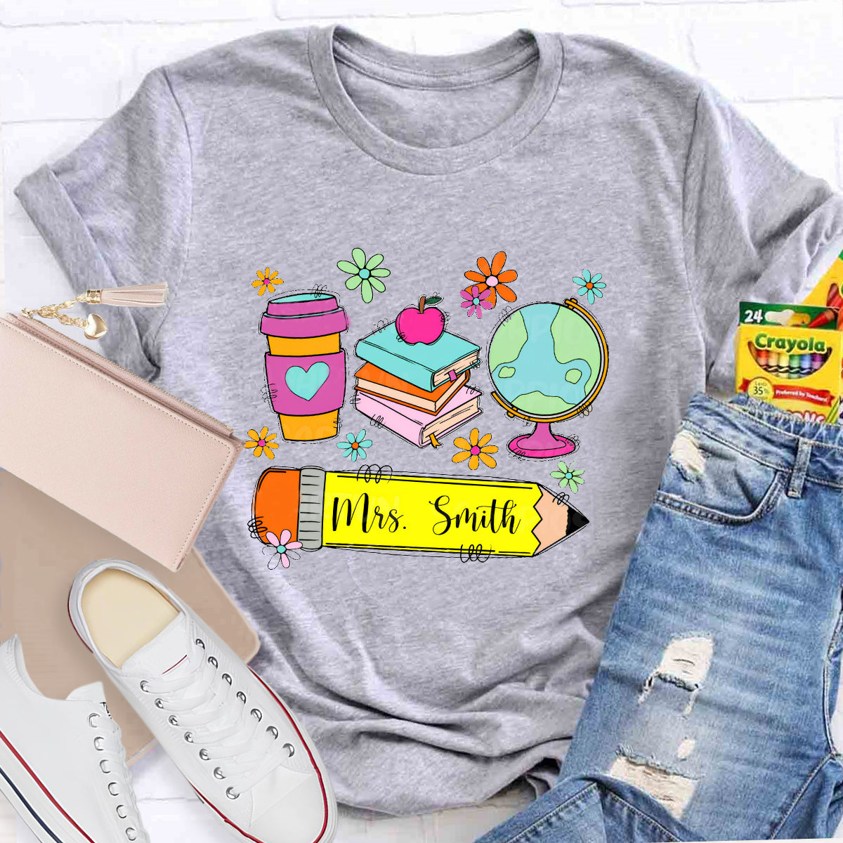 Personalized Teacher Name Coffee Books T-Shirt