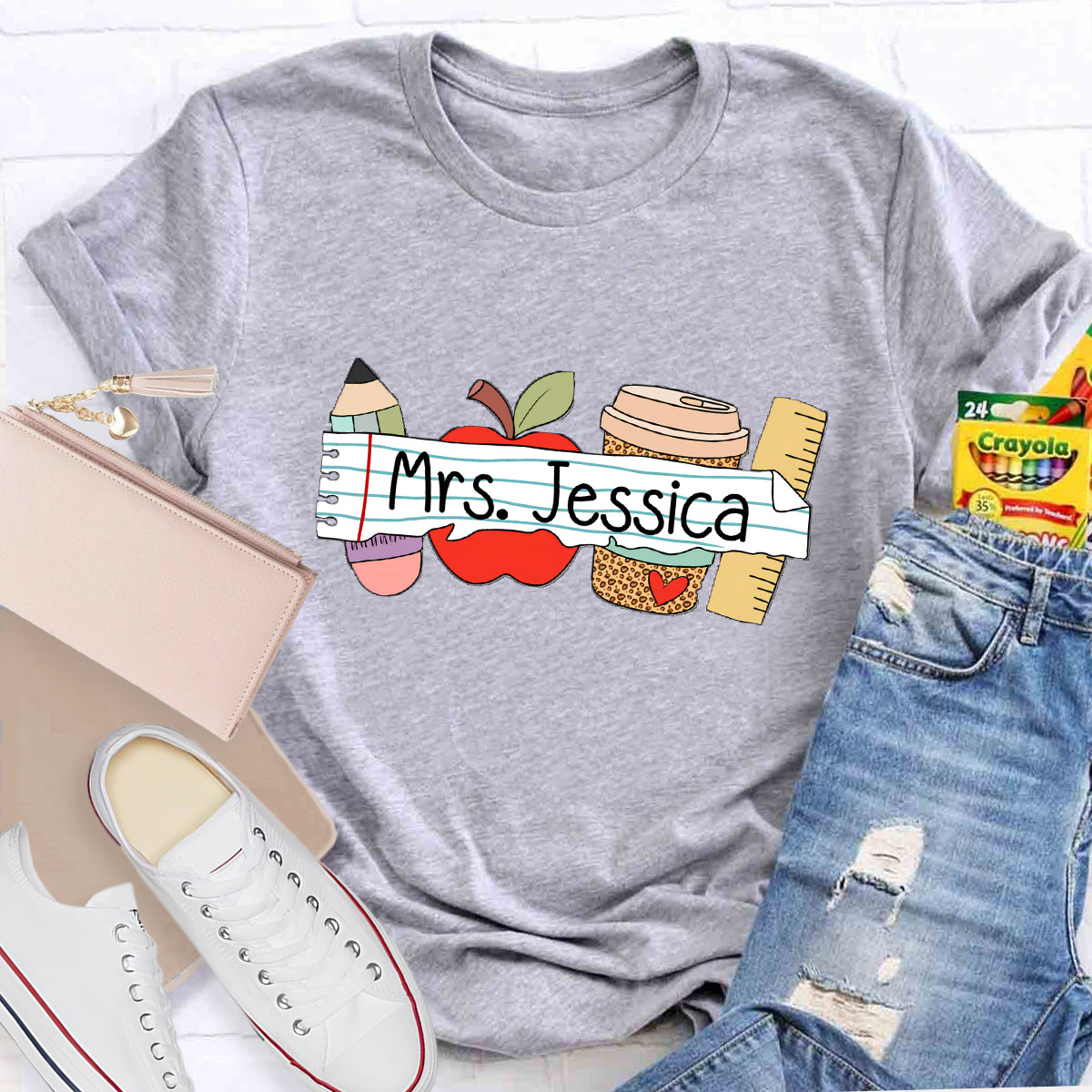 Personalized Teacher's Name Apple Pencil Coffee T-Shirt