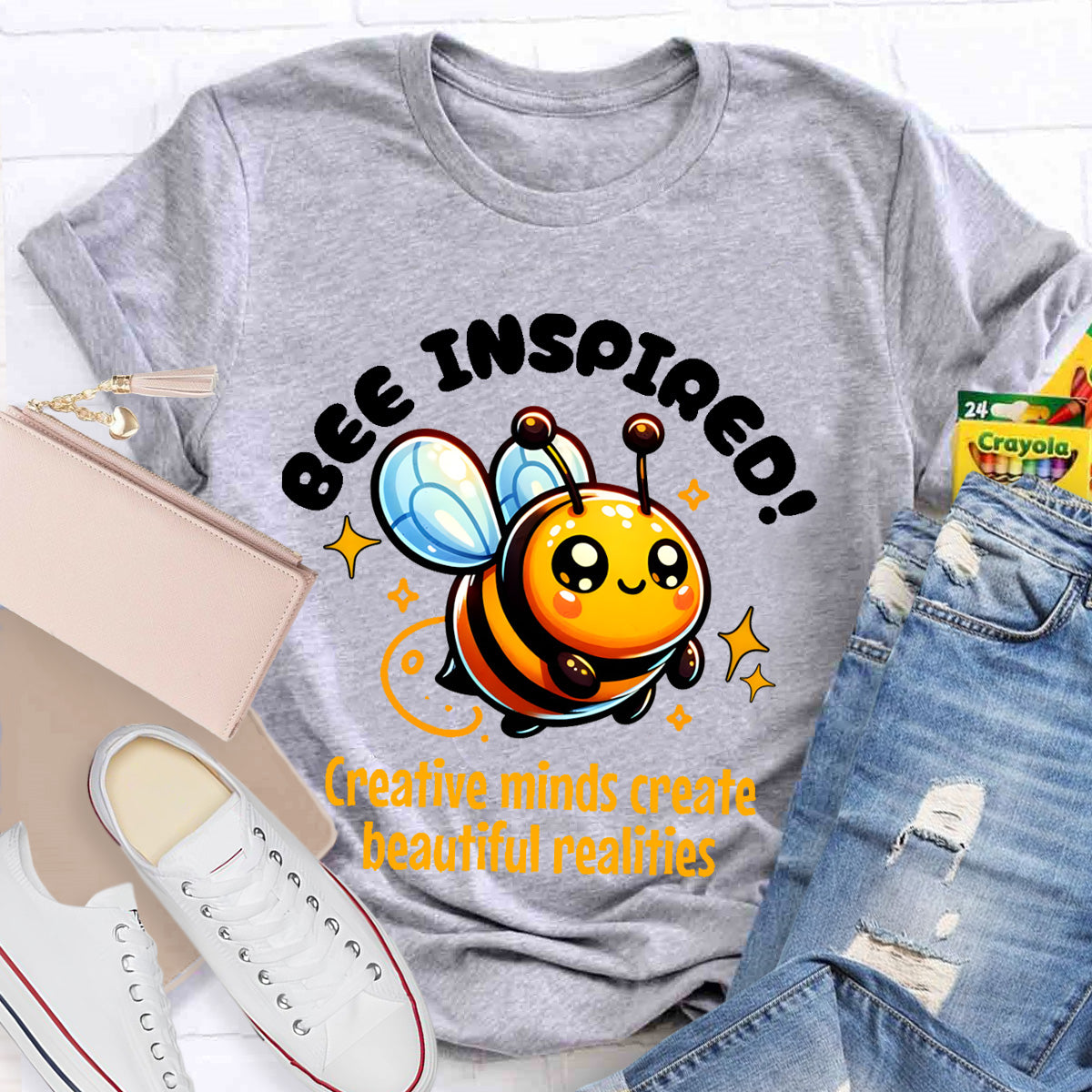 Bee Inspired Creative Minds Create Beautiful Realities Teacher T-Shirt