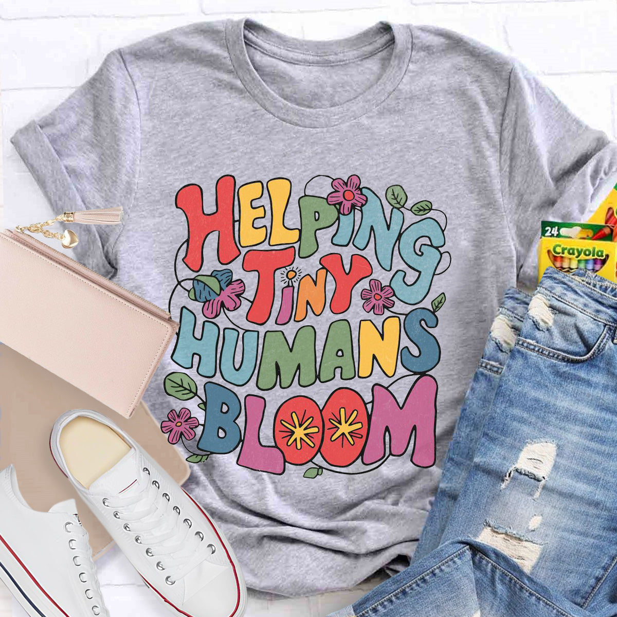 Helping Tiny Humans Bloom Teacher T-Shirt