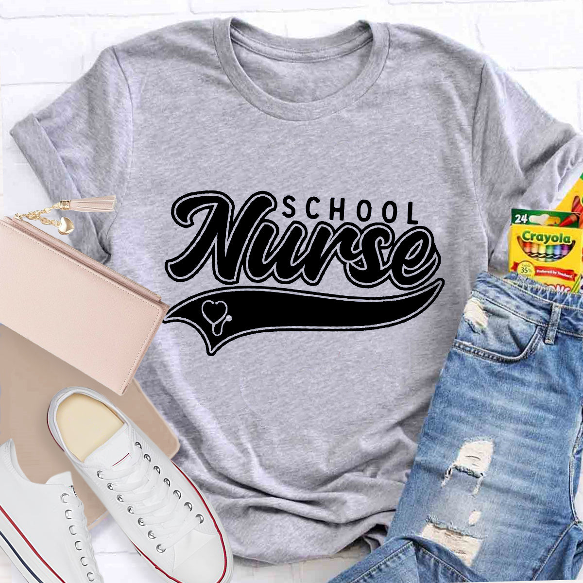 School Nurse Letter Printed T-Shirt