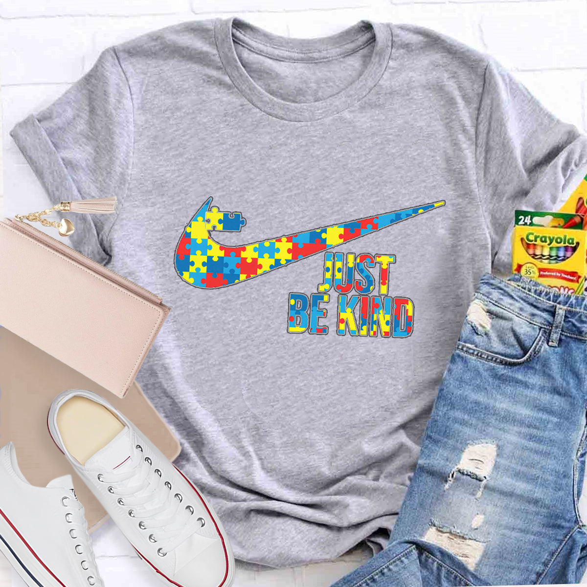 Just Be Kind Colorful Puzzle Teacher T-Shirt