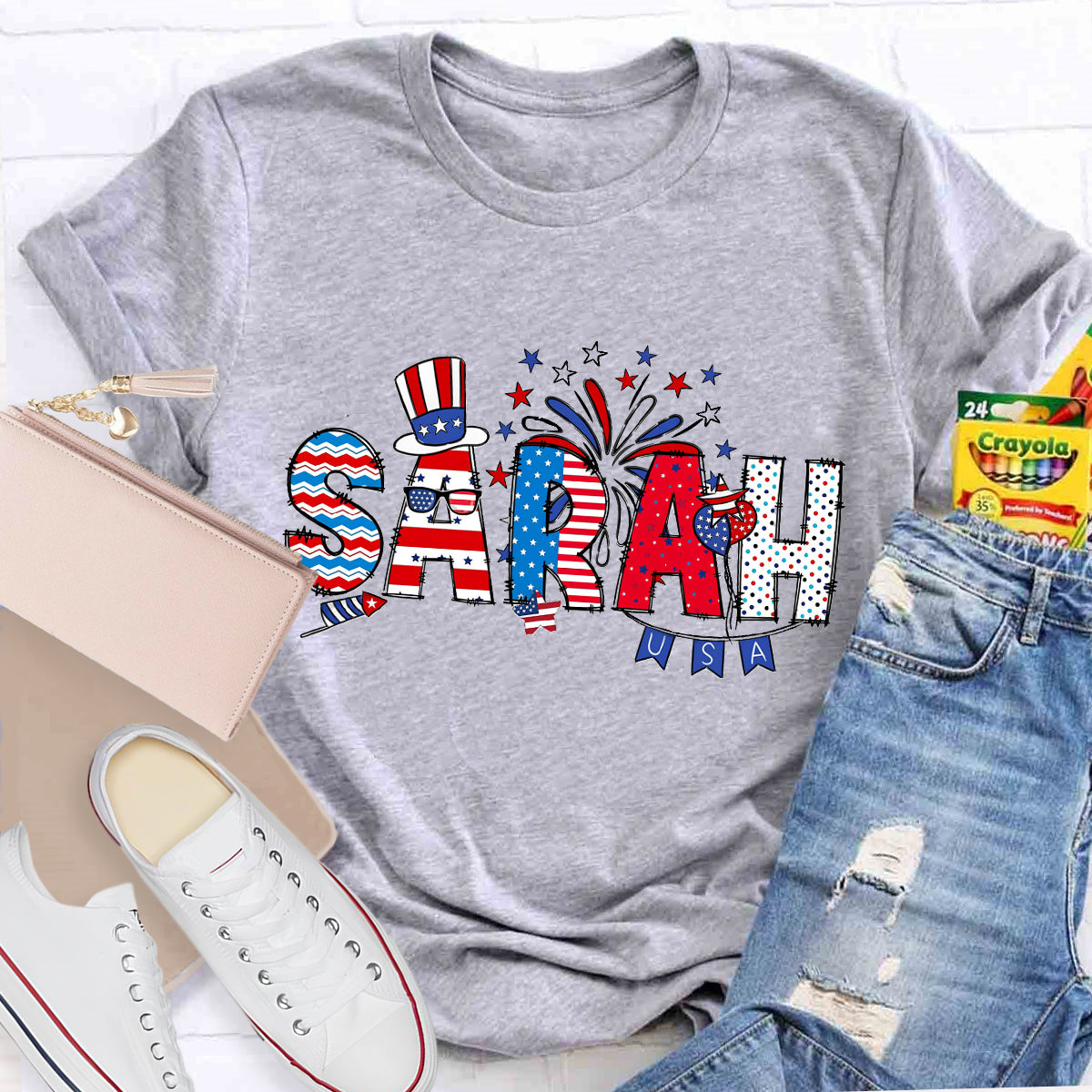Personalized Independence Day Name Teacher T-Shirt