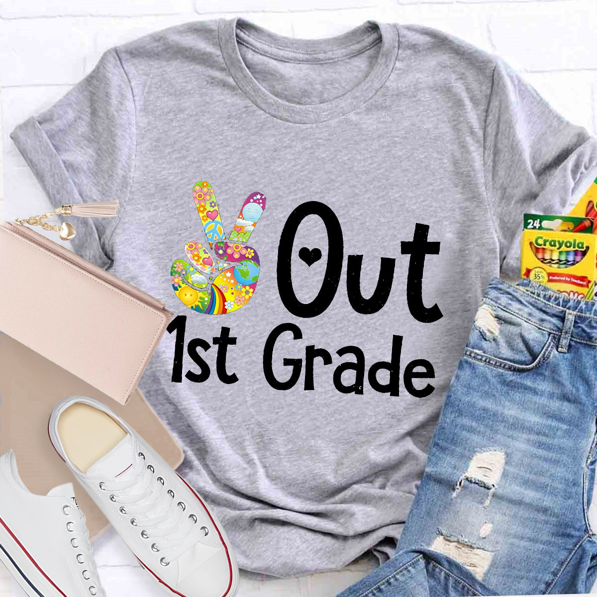 Personalized Grade Out 1st Grade Hand Signal Teacher T-Shirt