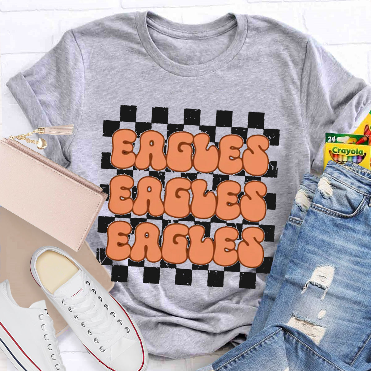 Personalized Mascot Eagles Chessboard pattern Teacher T-Shirt