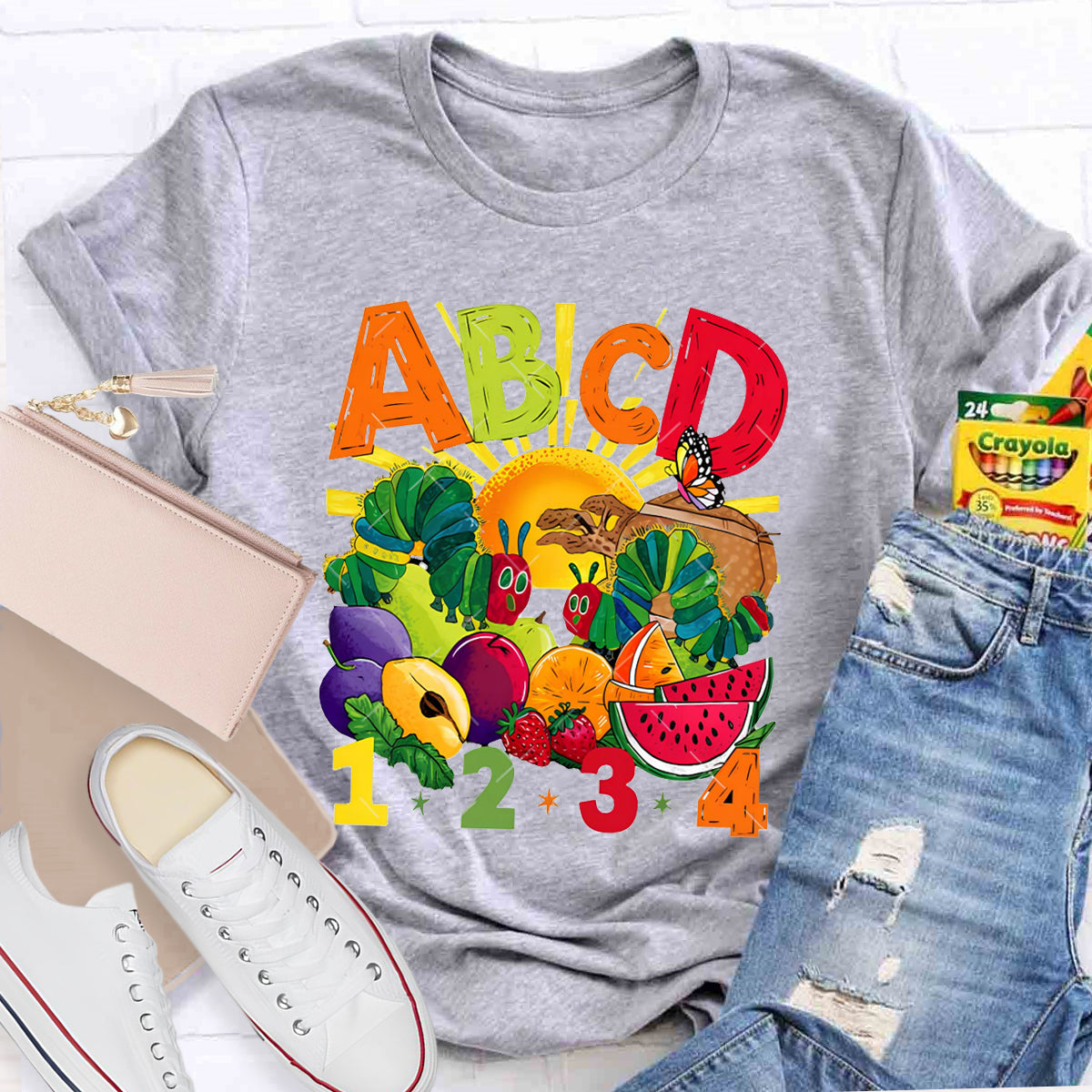 Colorful Letters Butterfly Teacher T-Shirt