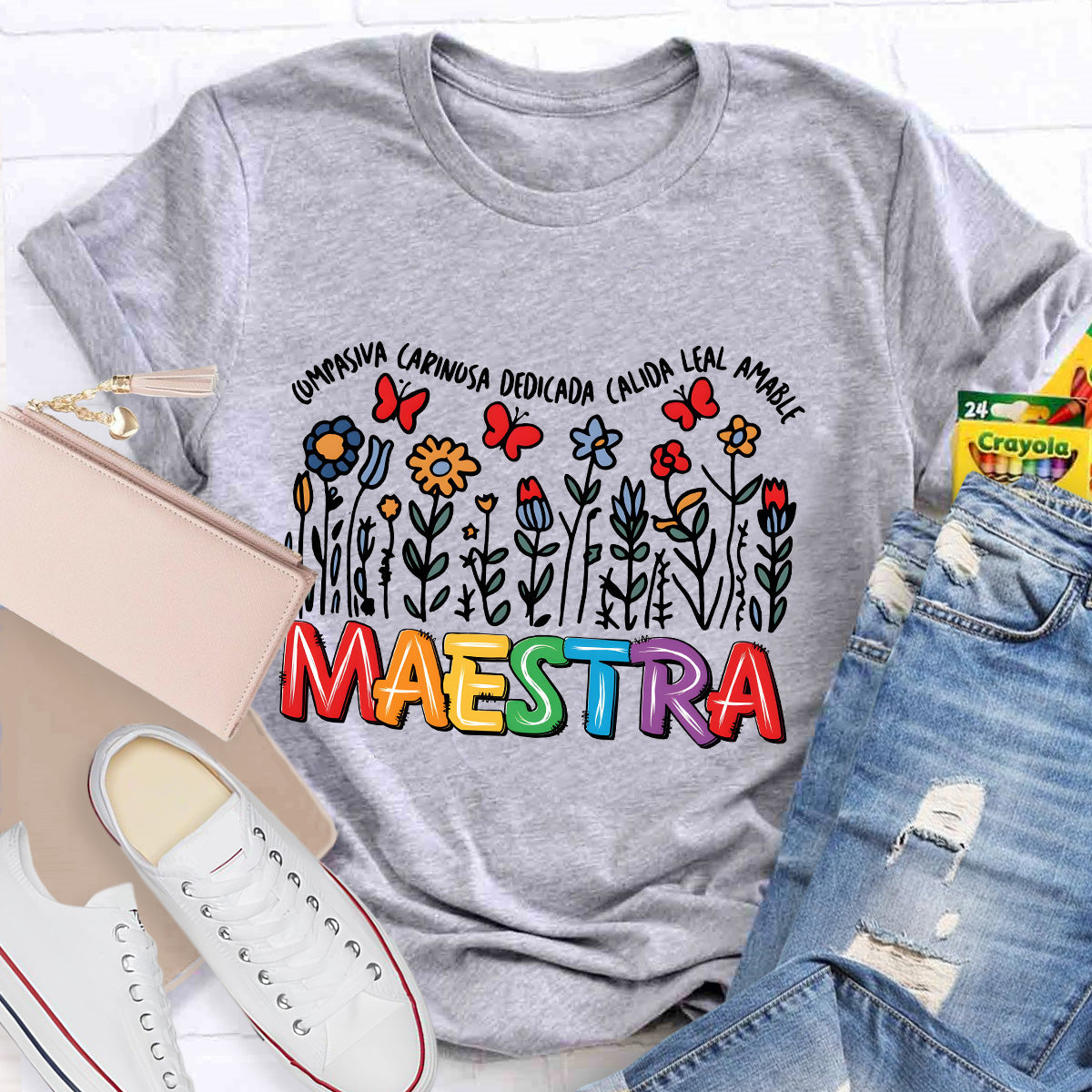 Maestra Butterfly And Flowers Teacher T-Shirt