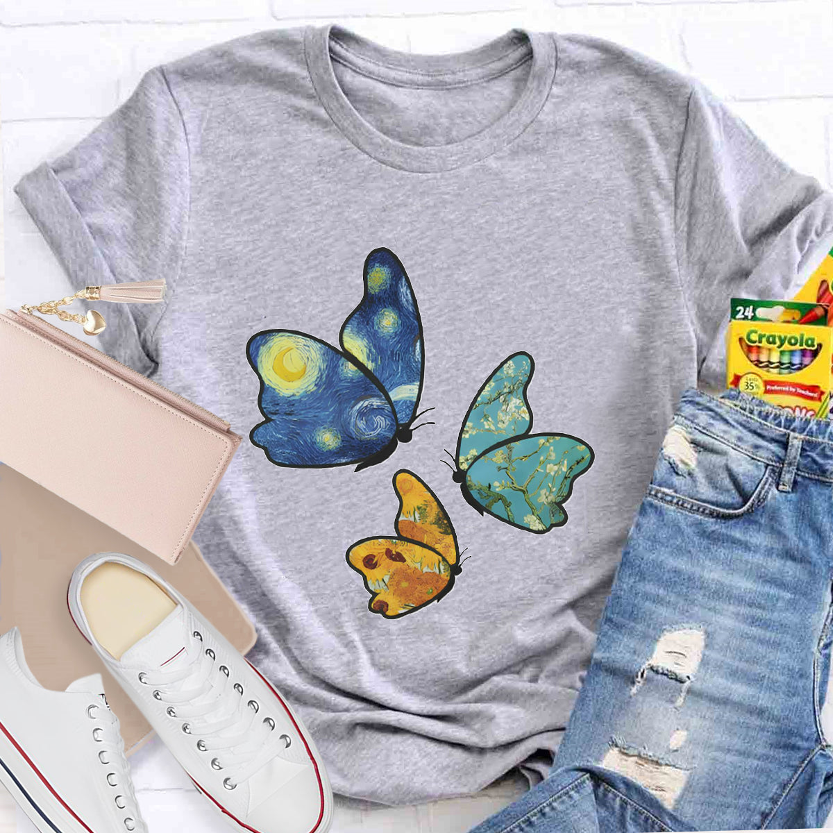 Star Art Butterfly Teacher T-Shirt