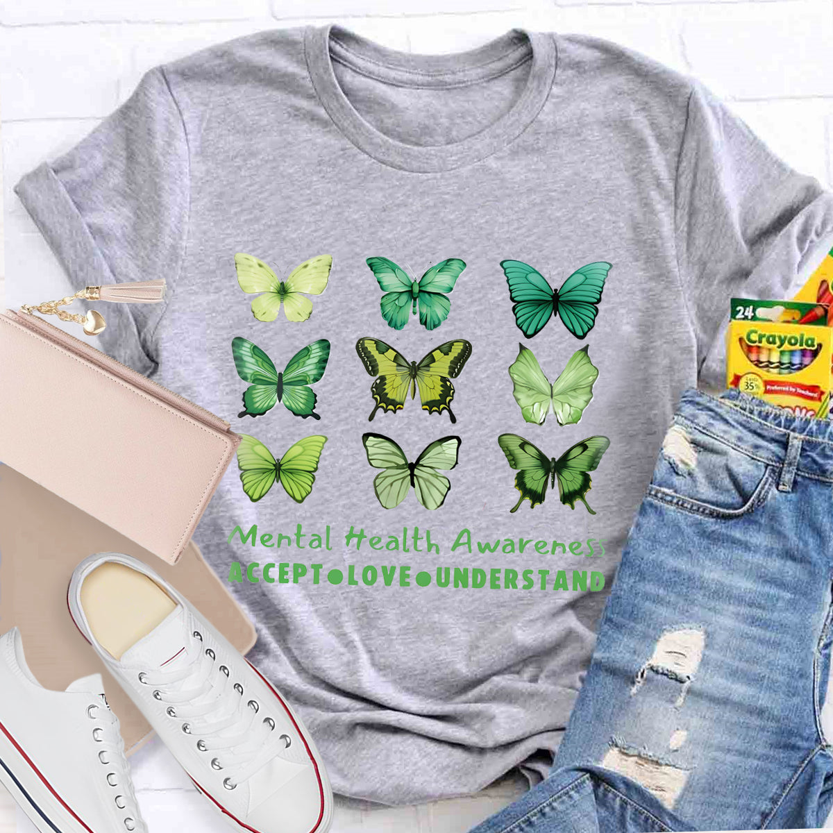 Accept Love Understand Butterfly Mental Health Awareness T-Shirt
