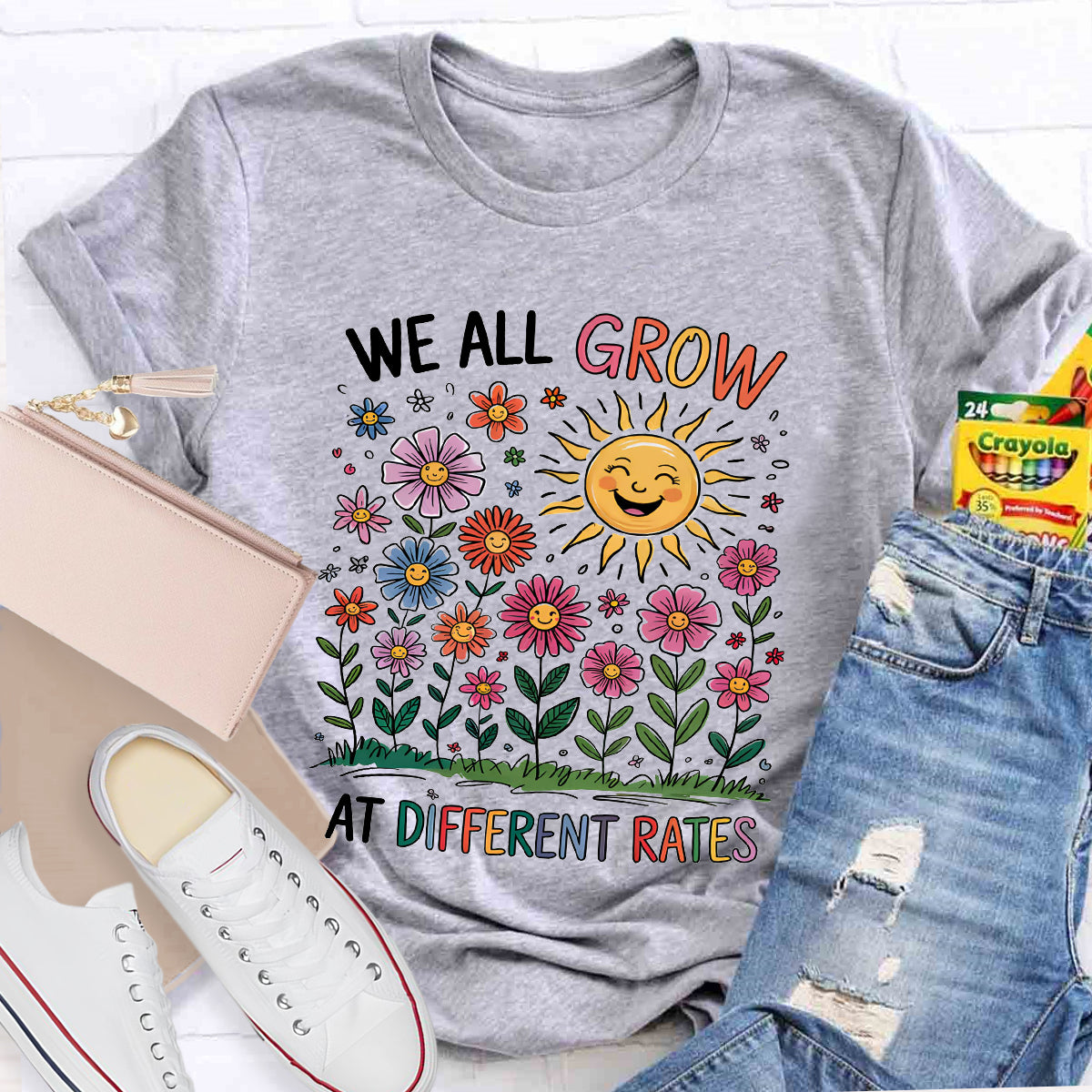 We All Grow At Different Rates Floral Teacher T-Shirt