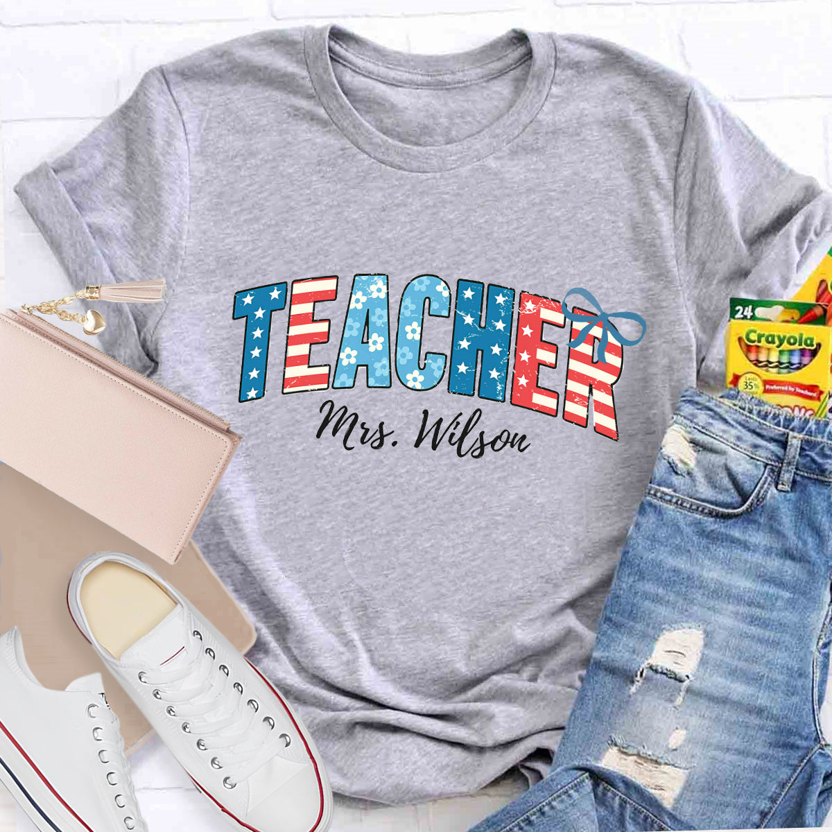 Personalized Teacher Name Independence Day T-Shirt