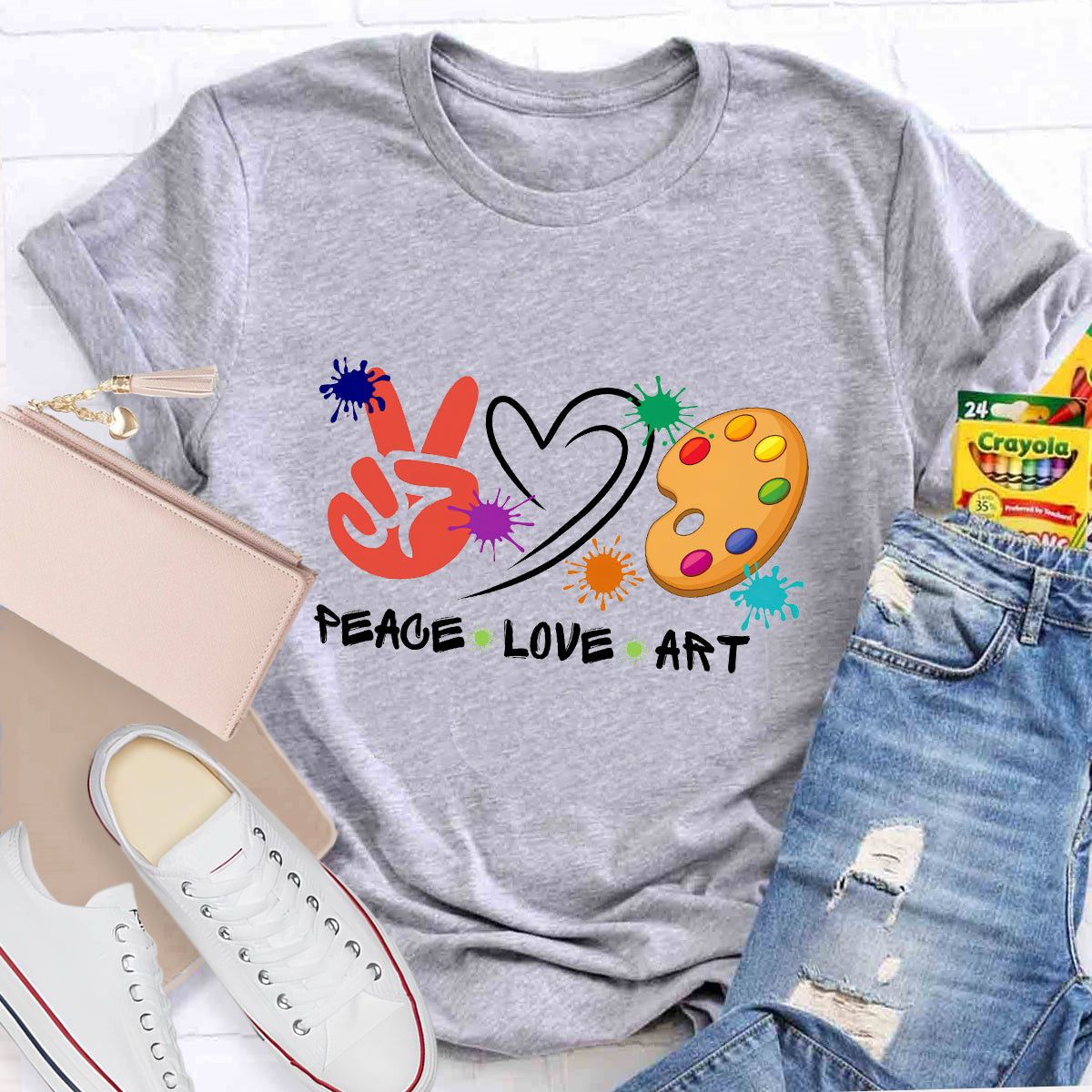 Heart Peace Love Art Teacher T-Shirt