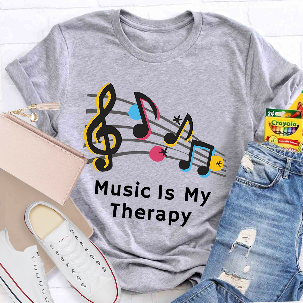 Music Is My Therapy Teacher T-Shirt