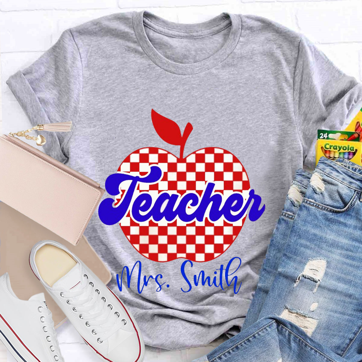 Personalized Name Red Apple Teacher T-Shirt
