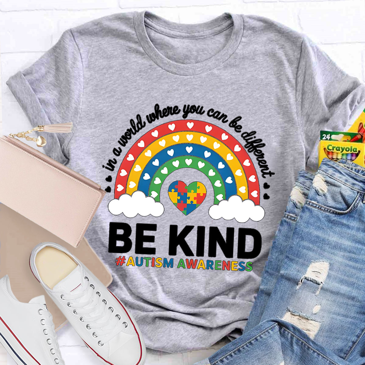 Colorful Heart In A World Where You Can Be Anything Be Kind T-Shirt