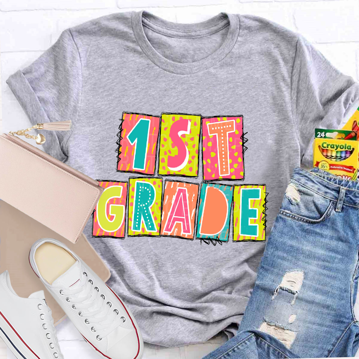 Personalized Grade Personalized Color Block 1st Grade Teacher T-Shirt