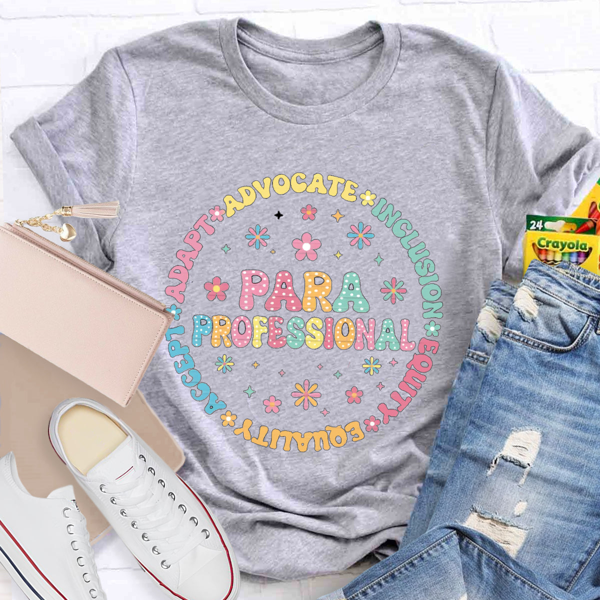 Para Professional Adapt Advocate Pink Flower Teacher T-Shirt