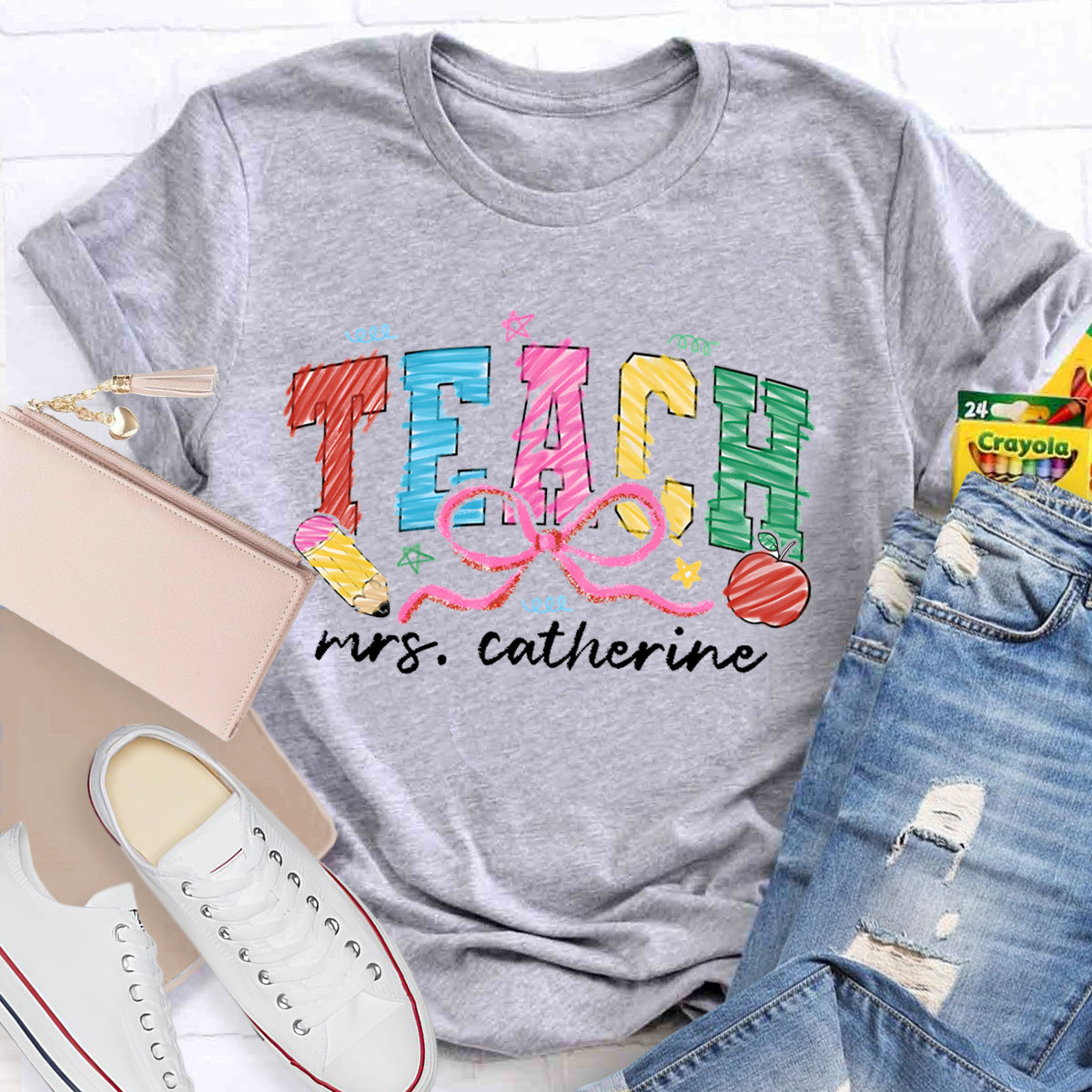 Personalized Name Teach Apple Teacher T-Shirt