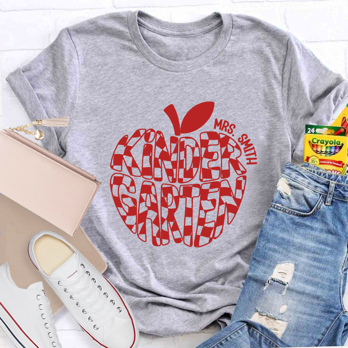Personalized Name Kinder Garten Teacher Apple T-Shirt