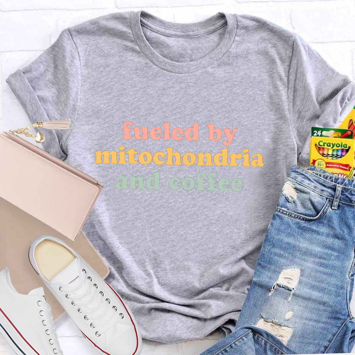 Fueled By Mitochondria and Coffee Teacher T-Shirt