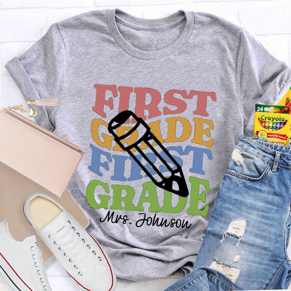 Personalized Teacher Grade And Name Pencil Back To School T-Shirt