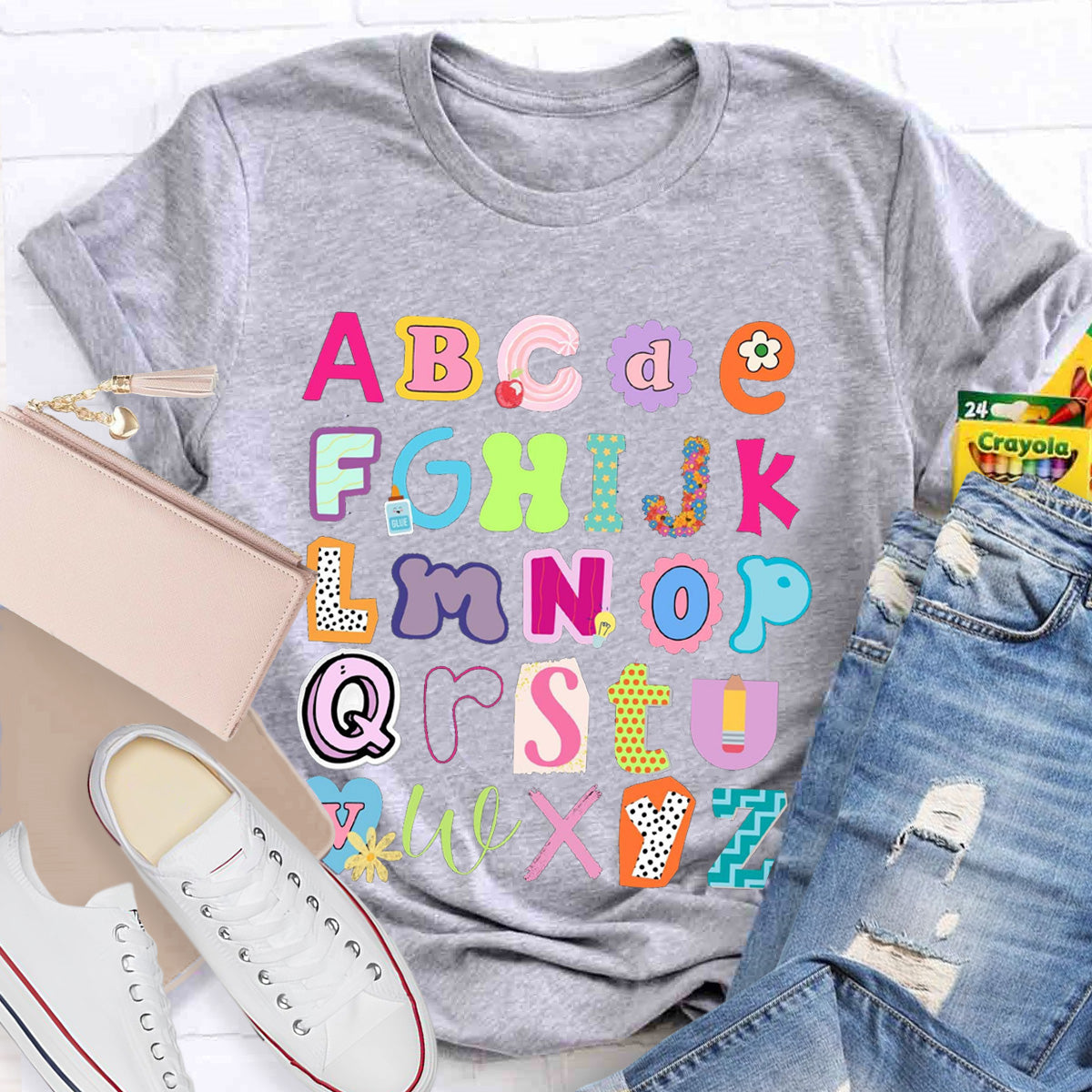 English Letter color block Teacher T-Shirt