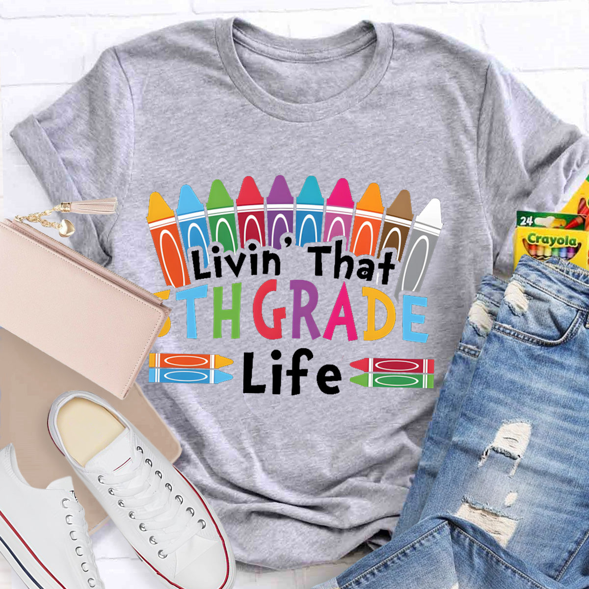 Personalized Grade Livin That 5th Grade Life Teacher T-Shirt